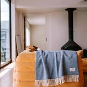 Ruanui Station Lambswool Throw - Blue Cliffs Blue Chevron gallery detail image