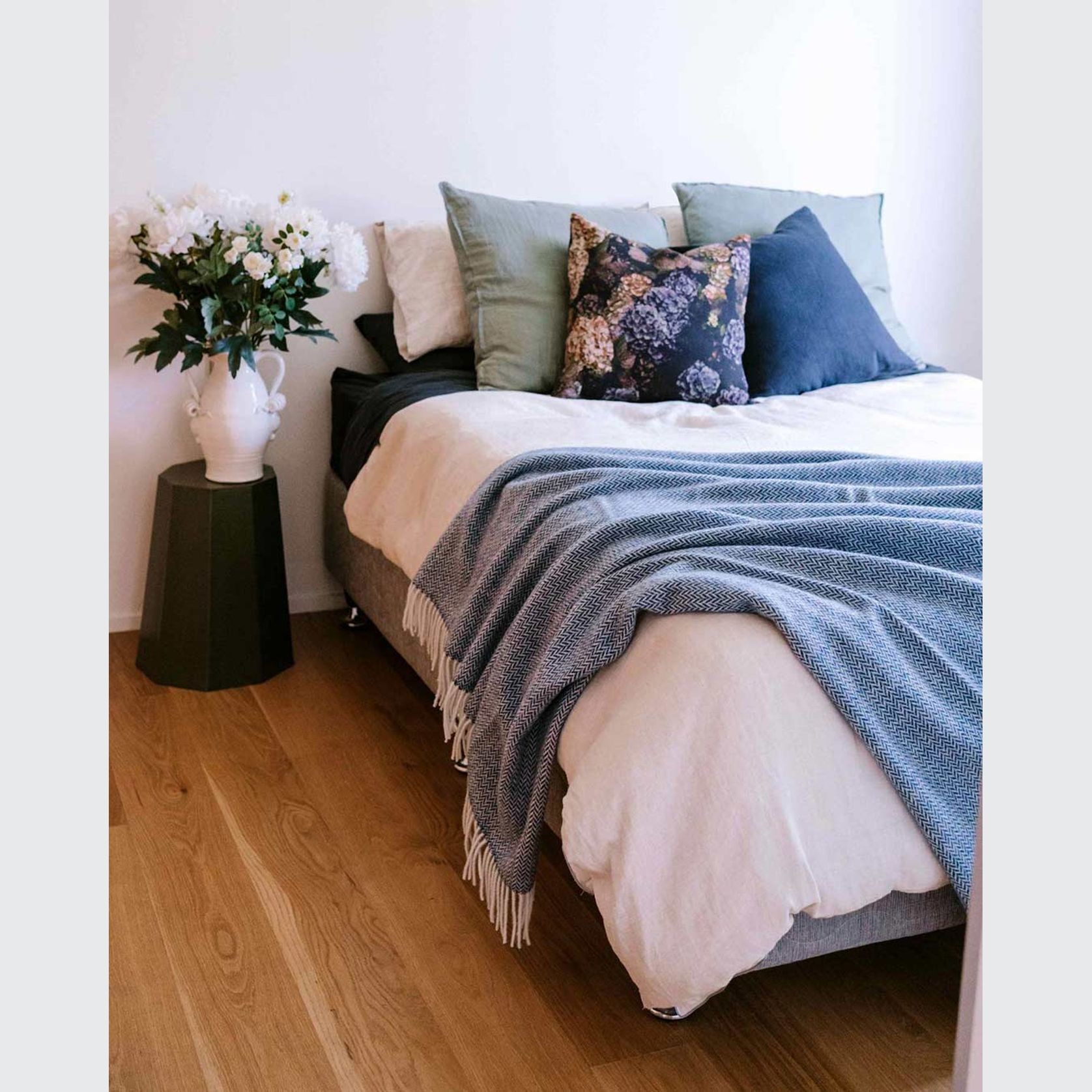 Ruanui Station Lambswool Throw - Blue Cliffs Blue Chevron gallery detail image