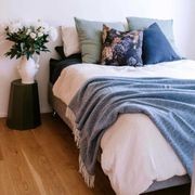 Ruanui Station Lambswool Throw - Blue Cliffs Blue Chevron gallery detail image