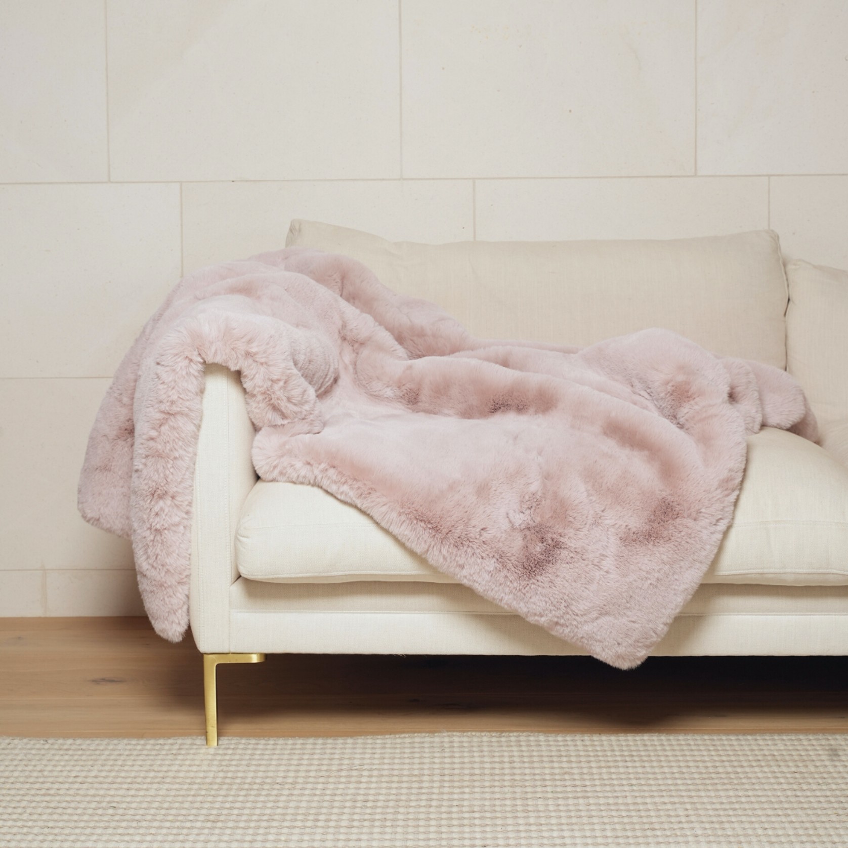 Vegan Fur Throw - Big Bear Blush Pink gallery detail image