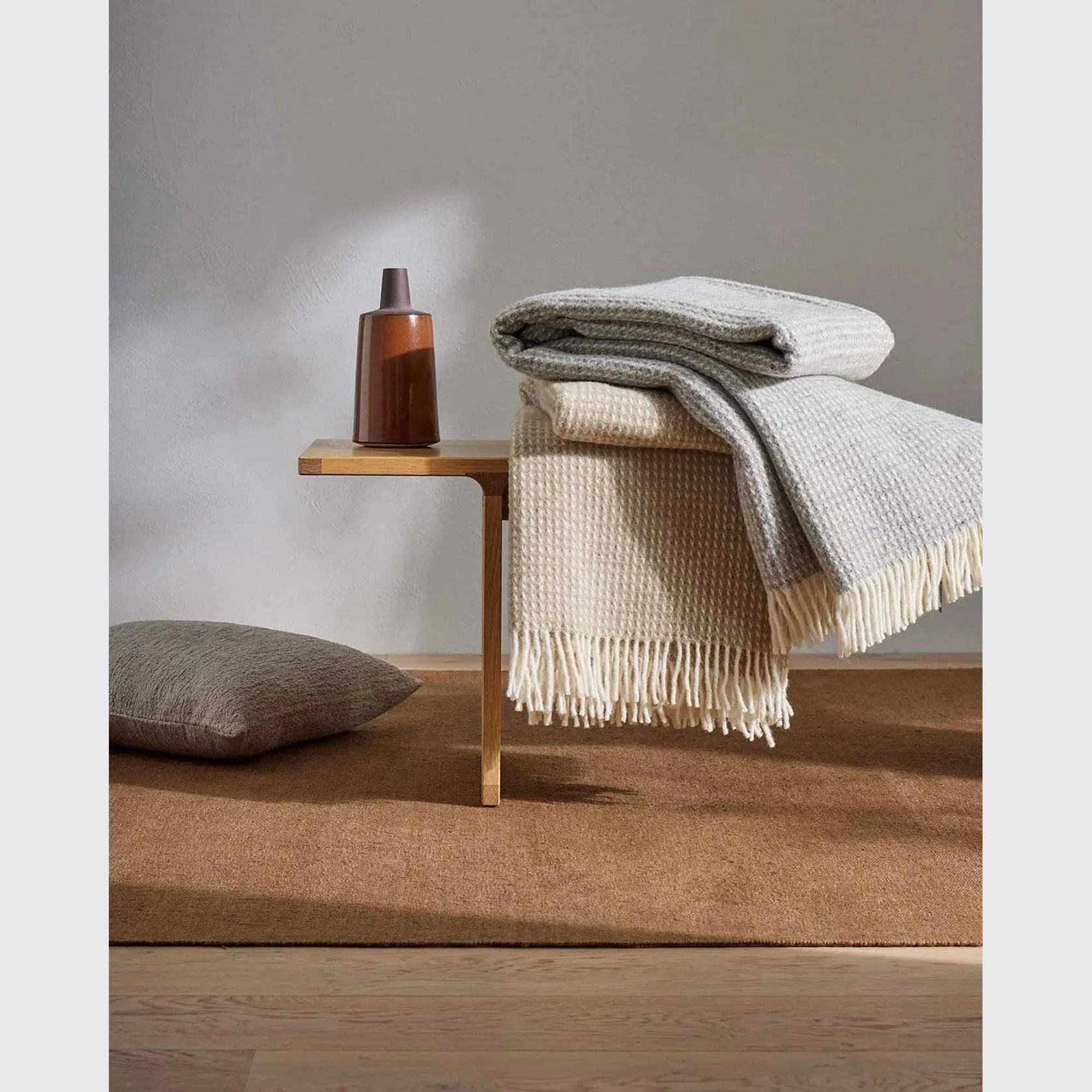 Weave Home Breckon Wool Throw Blanket - Fog | NZ Made | Waffle gallery detail image