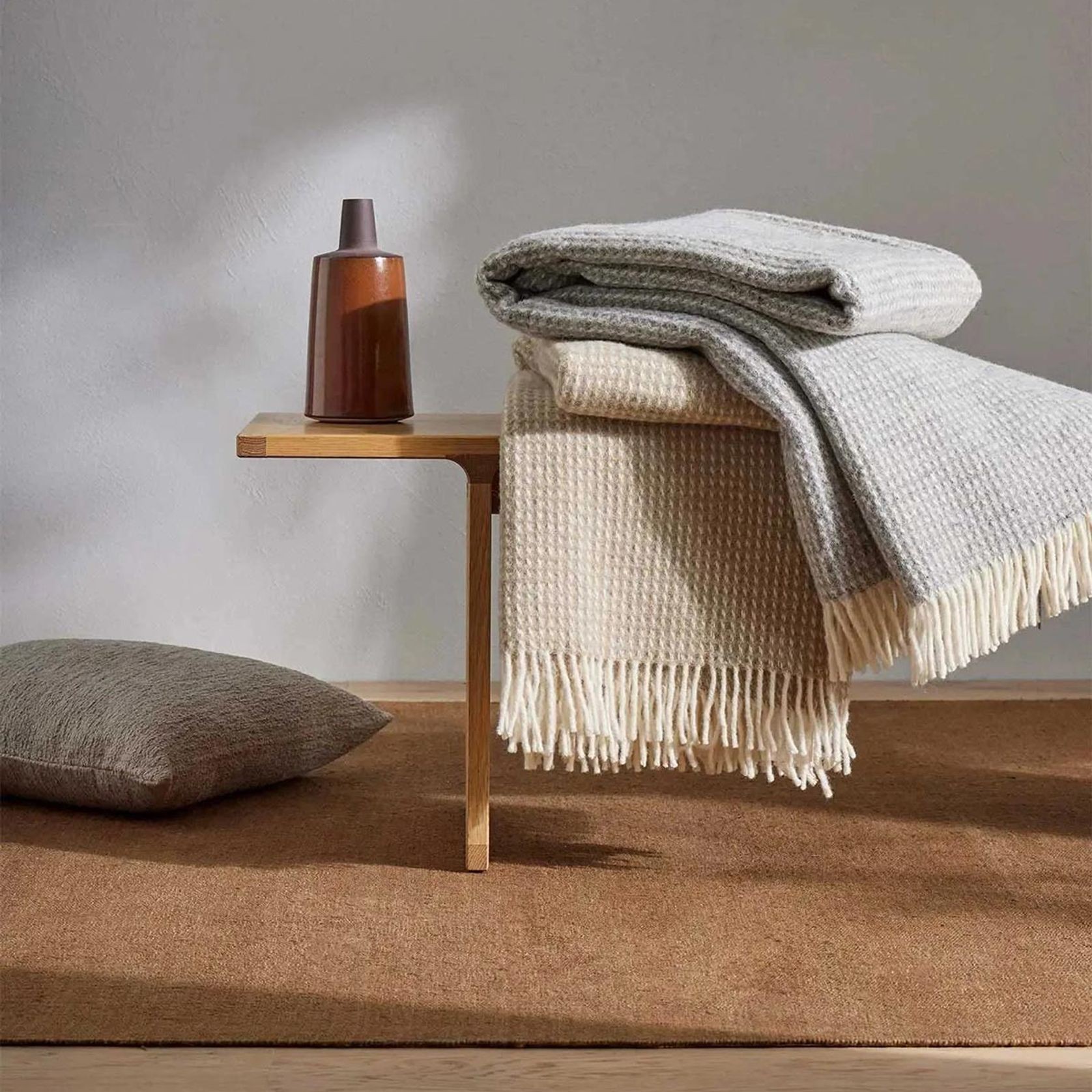 Weave Home Breckon Wool Throw Blanket - Fog | NZ Made | Waffle gallery detail image