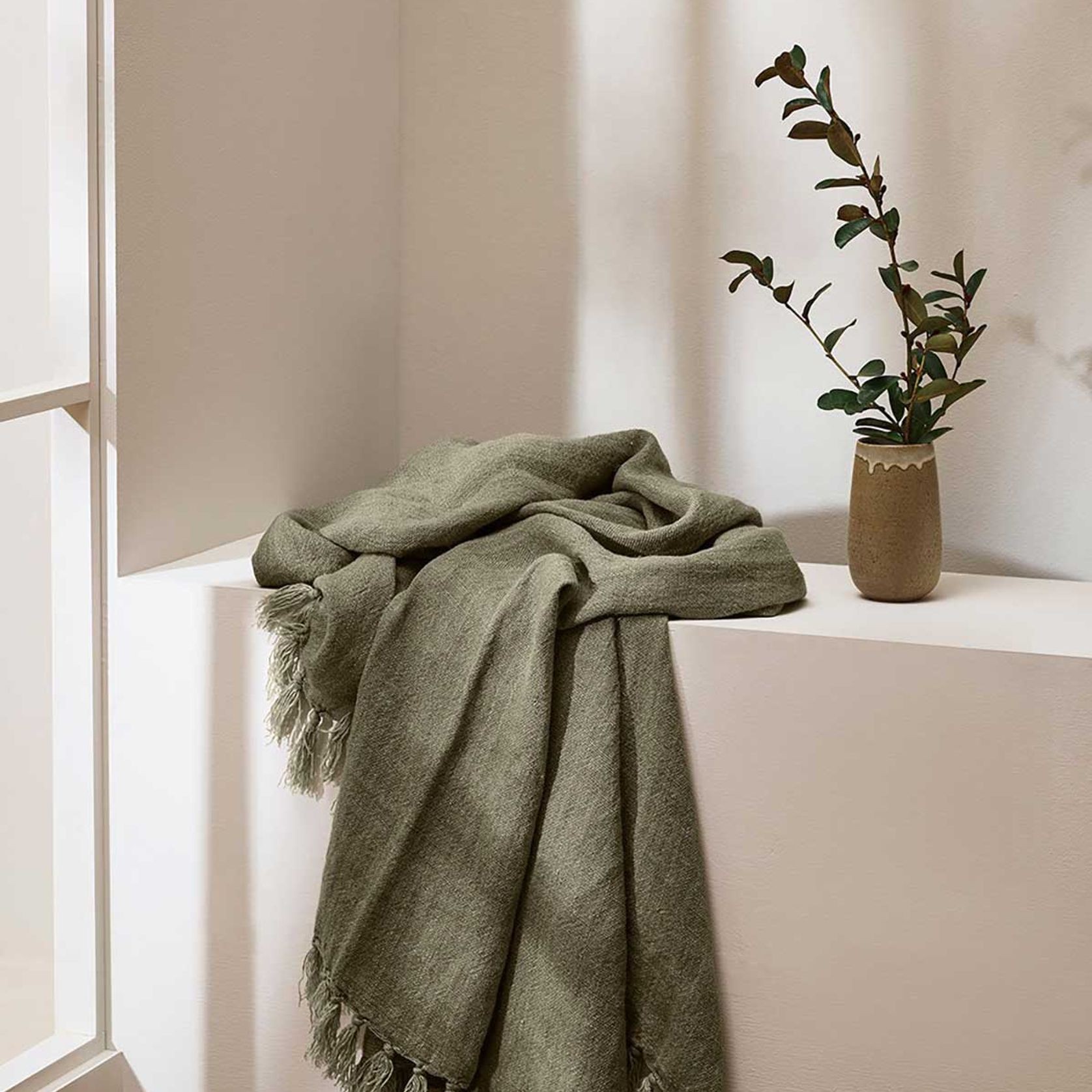 Baya Millhouse Throw - Winter Moss | 100% Linen gallery detail image