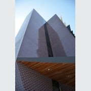 Magenta and Cyan Glazed brick tiles, Monash University student accommodation