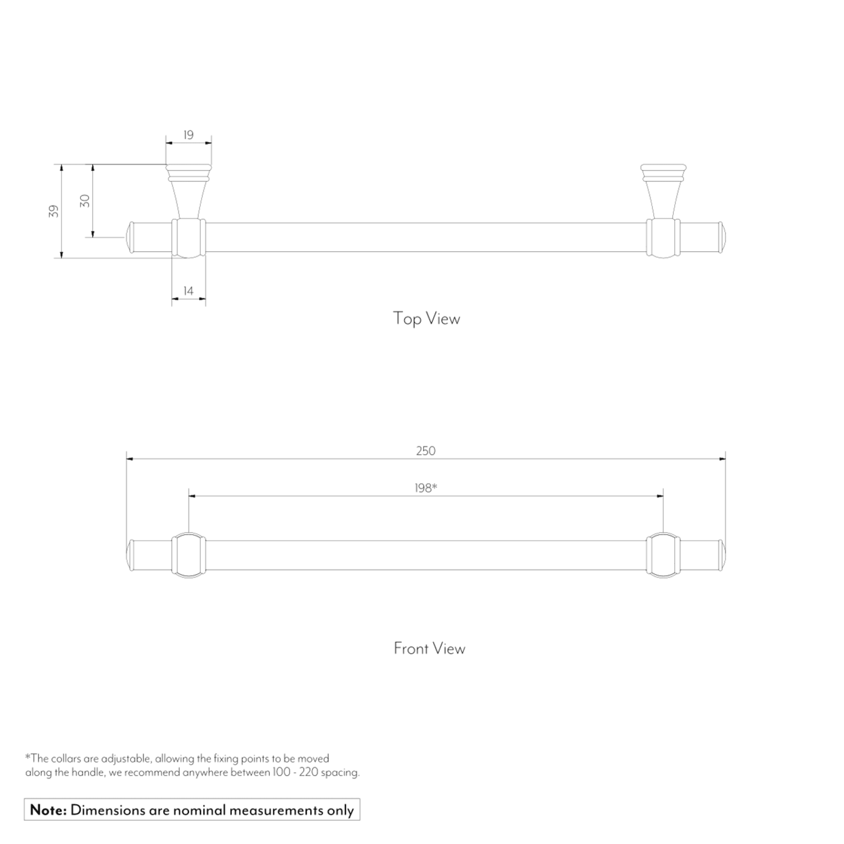 Kingsley Adjustable Cabinetry Pull 250mm | Matte Black gallery detail image