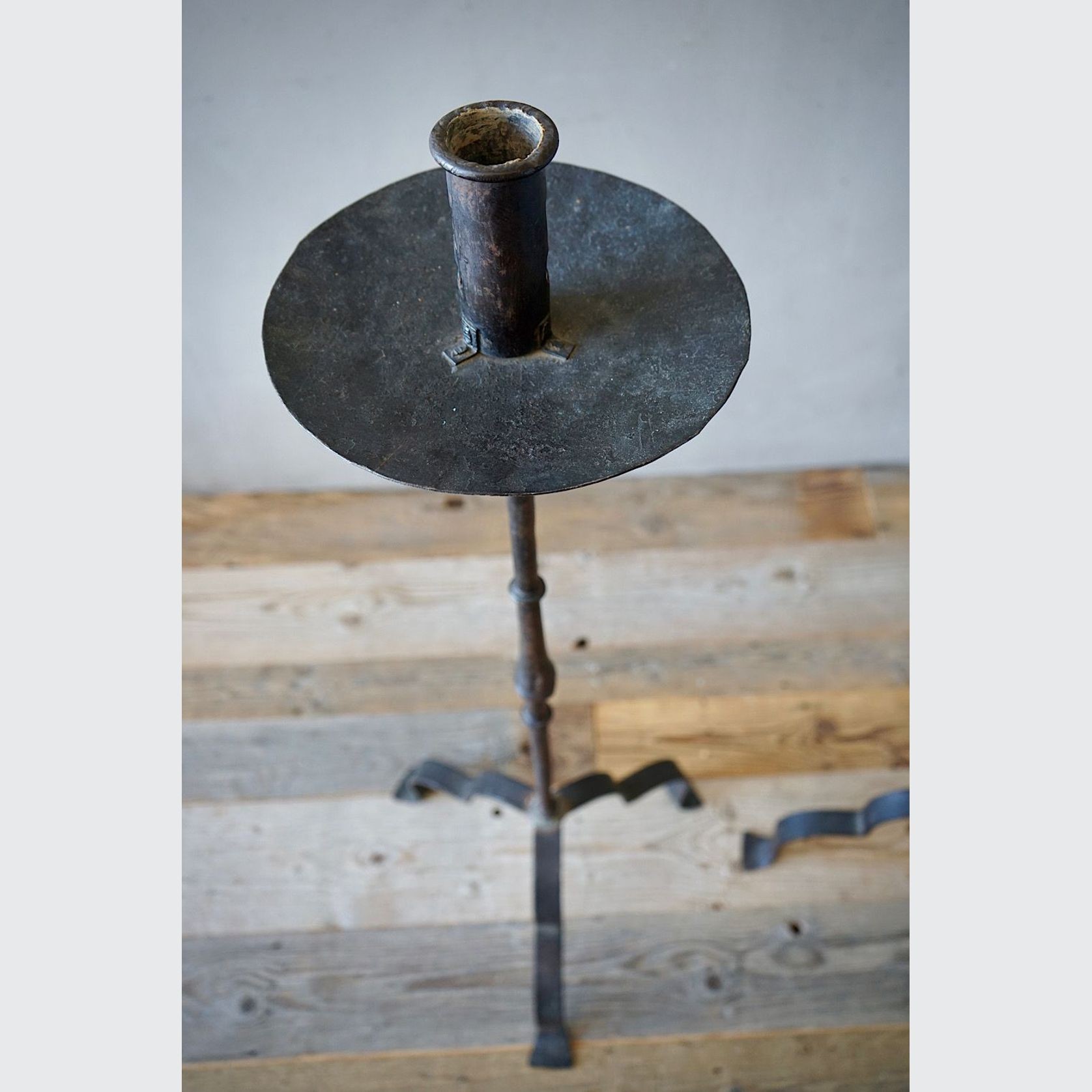 Large Antique Italian Wrought-Iron Candlesticks (Pair) gallery detail image