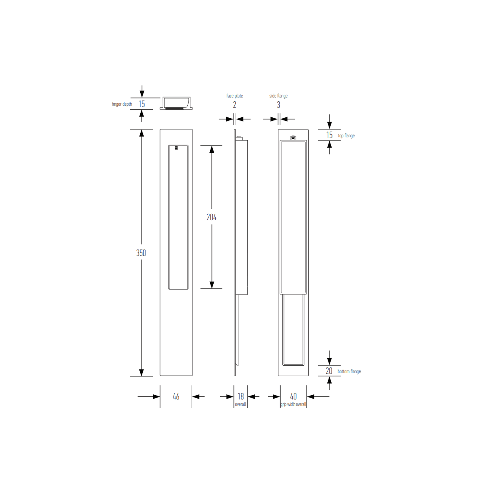 HB3370 and HB3375 with keyhole 350mm Flush Handle gallery detail image