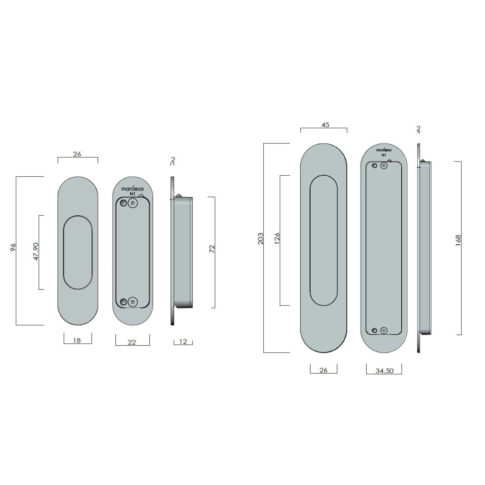 Mardeco Oval M-Series 9008 Flush Pull Set gallery detail image