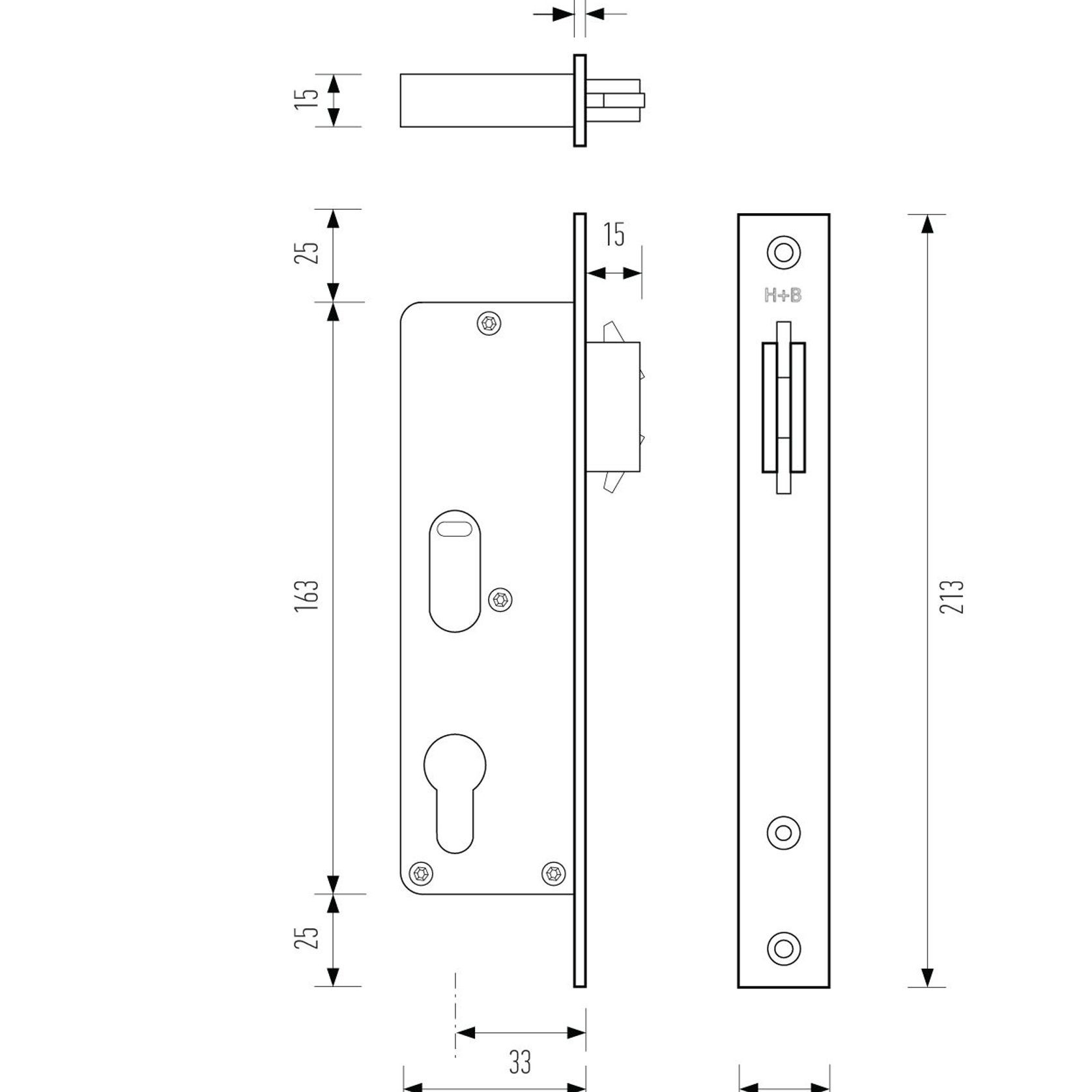 HB640 Series Narrow Sliding Door Lock – 33mm Backset gallery detail image