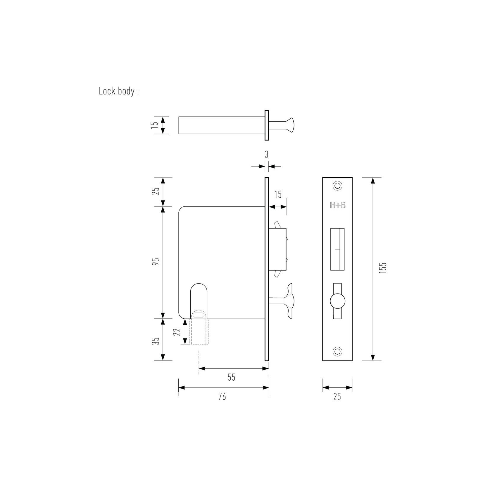 HB695 250mm Sliding Door Privacy Lock – 55mm Backset gallery detail image