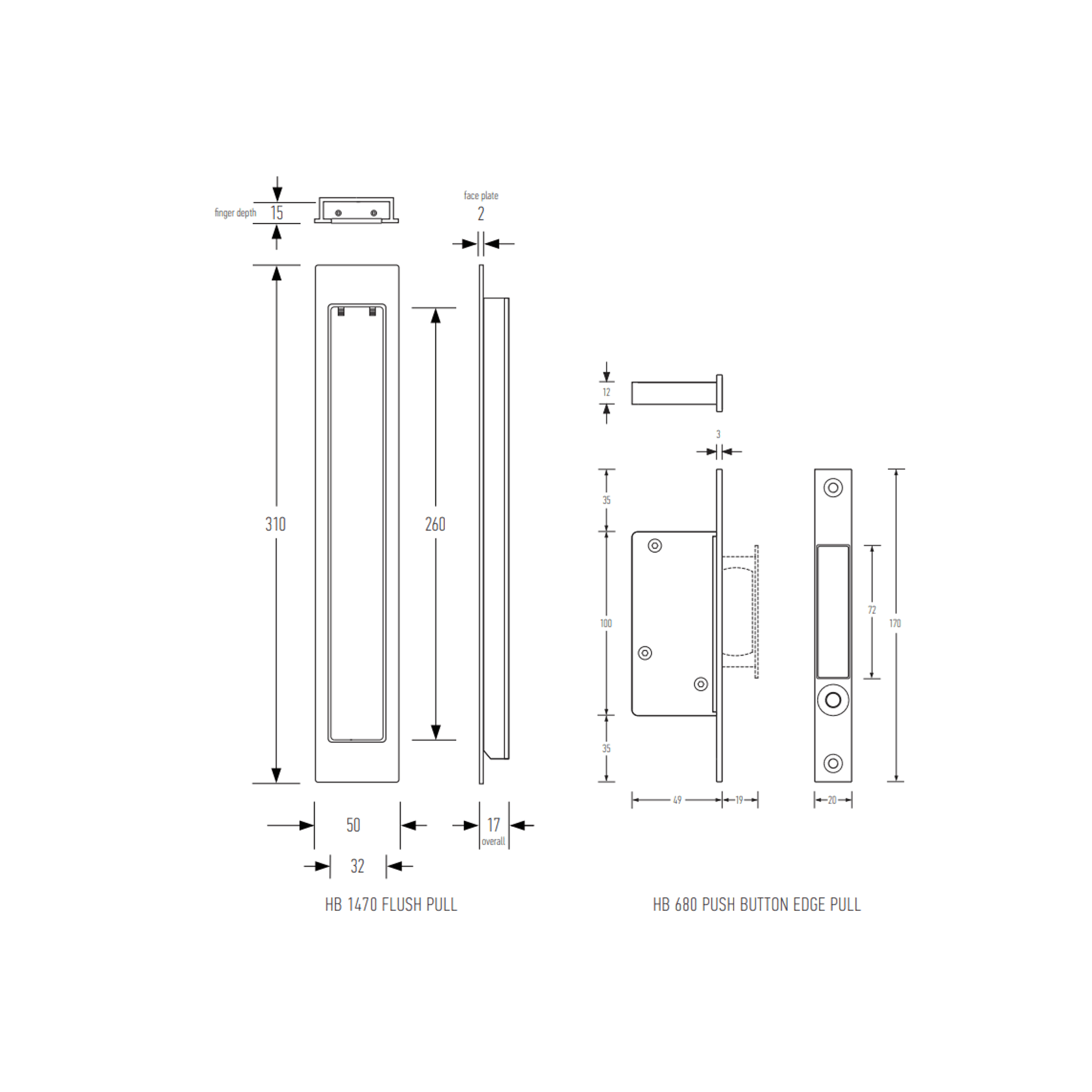 HB624 Passage Set (310mm Flush Pull) gallery detail image