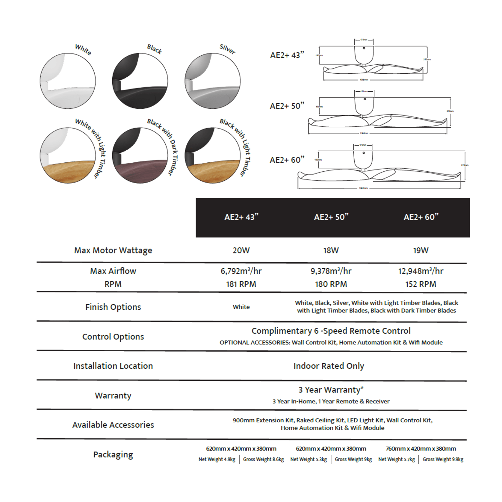 Aeratron AE2+ Ceiling Fan (Black / White / Timber) gallery detail image