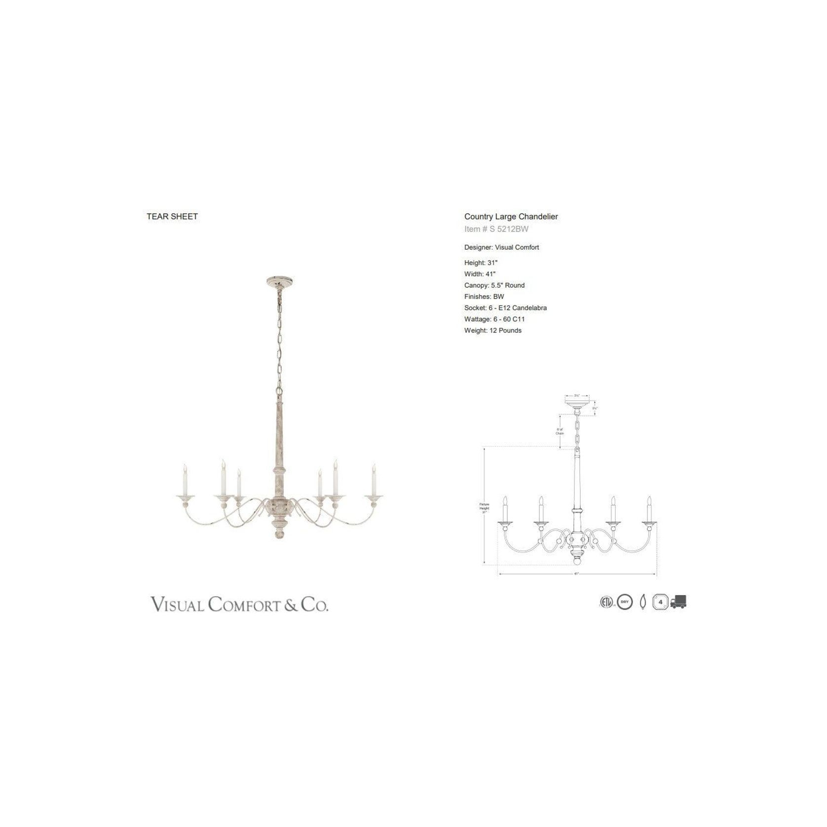 Visual Comfort Country Large Chandelier gallery detail image