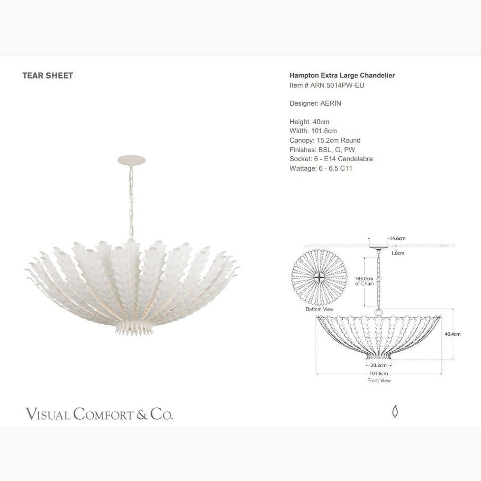 Visual Comfort AERIN Hampton Chandelier gallery detail image