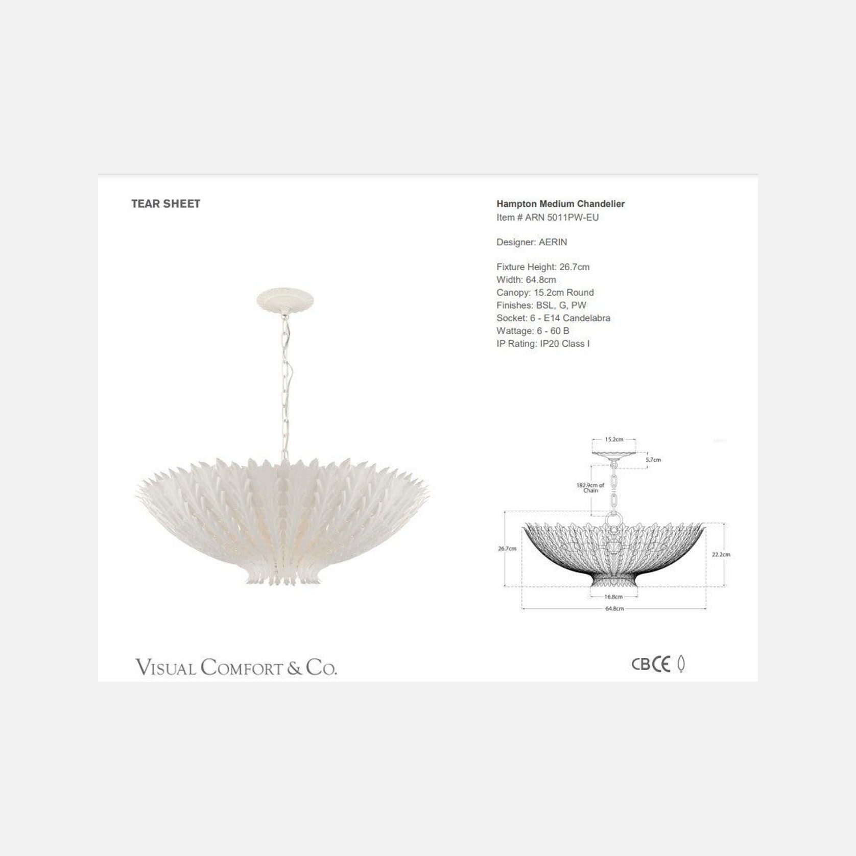 Visual Comfort AERIN Hampton Chandelier gallery detail image
