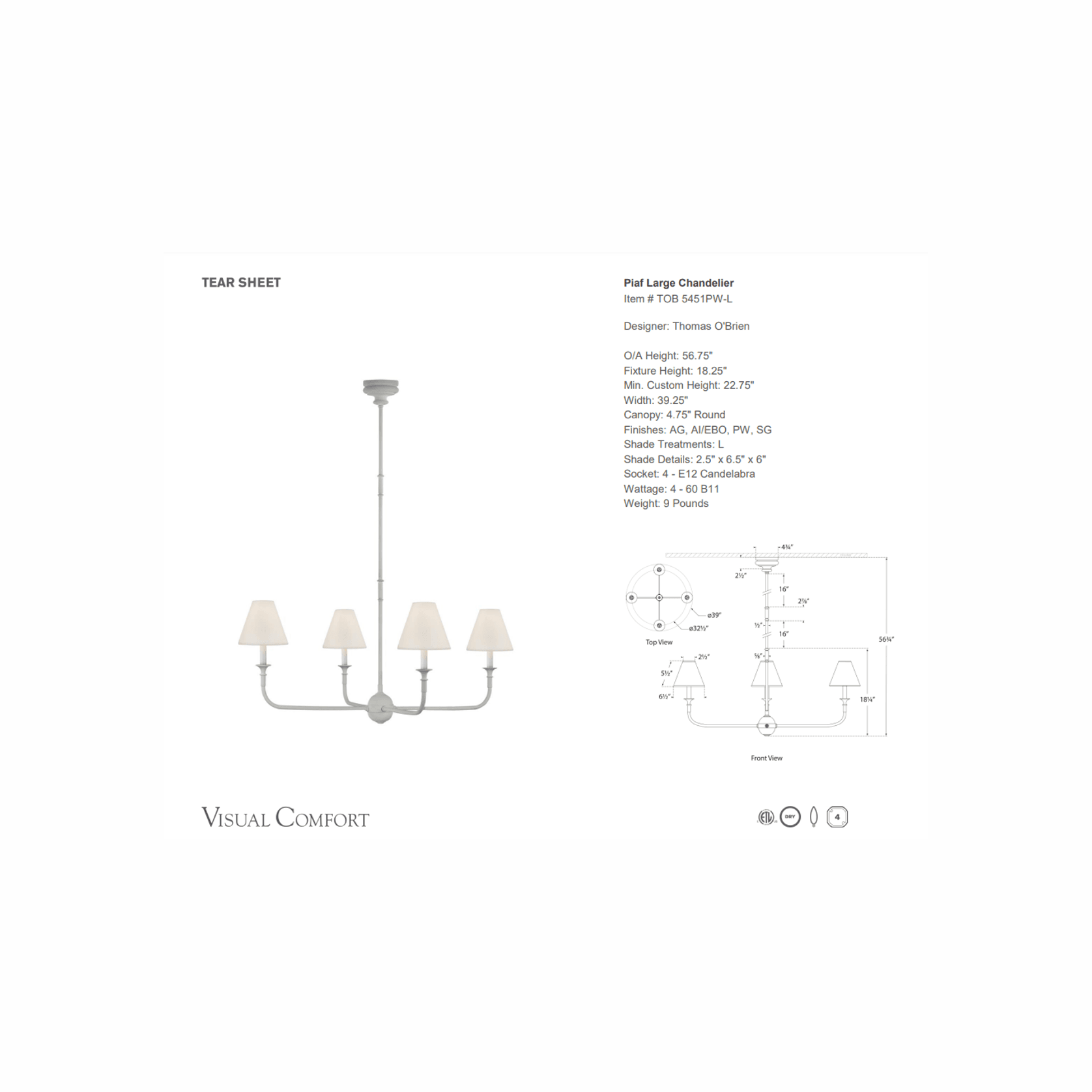 Thomas O'Brien Piaf Large Chandelier ArchiPro AU