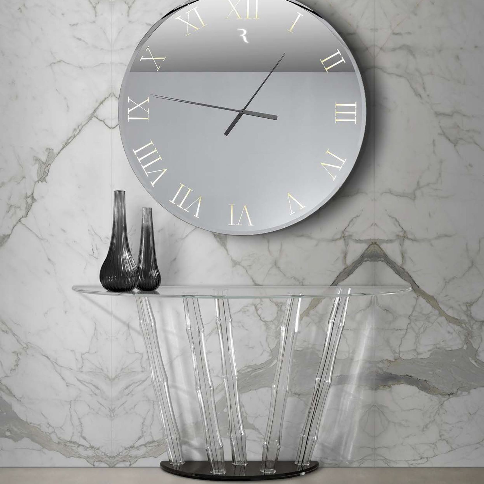 Titanium Round Mirrored Clock gallery detail image