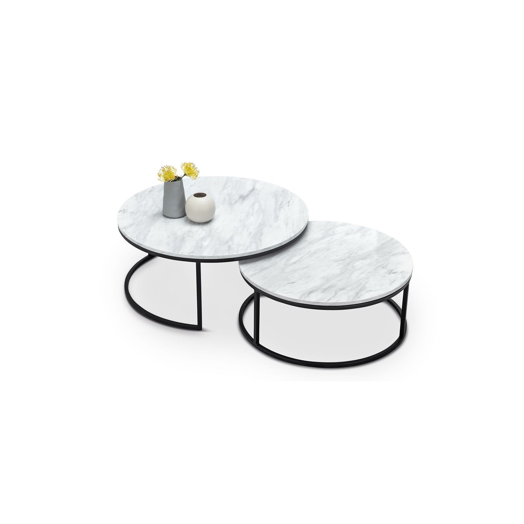 Khloe White Marble Round Nest Coffee Table | Black gallery detail image