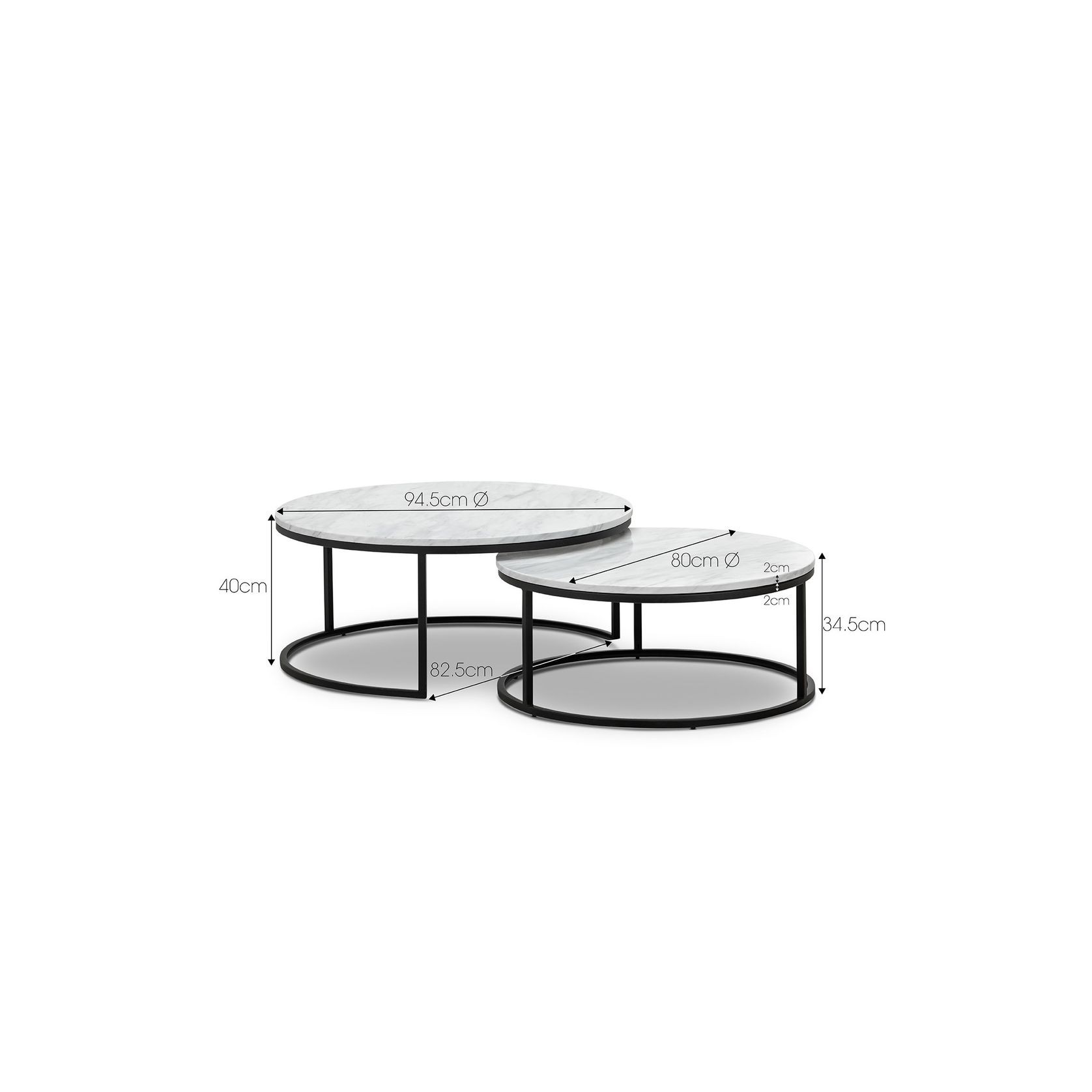 Khloe White Marble Round Nest Coffee Table | Black gallery detail image
