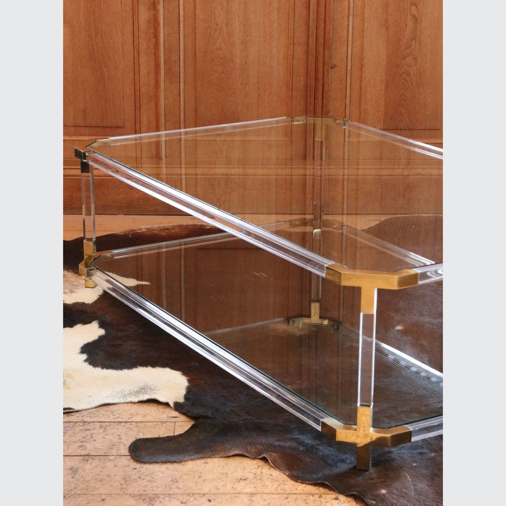 Hollywood Regency Lucite, Brass And Glass Coffee Table gallery detail image