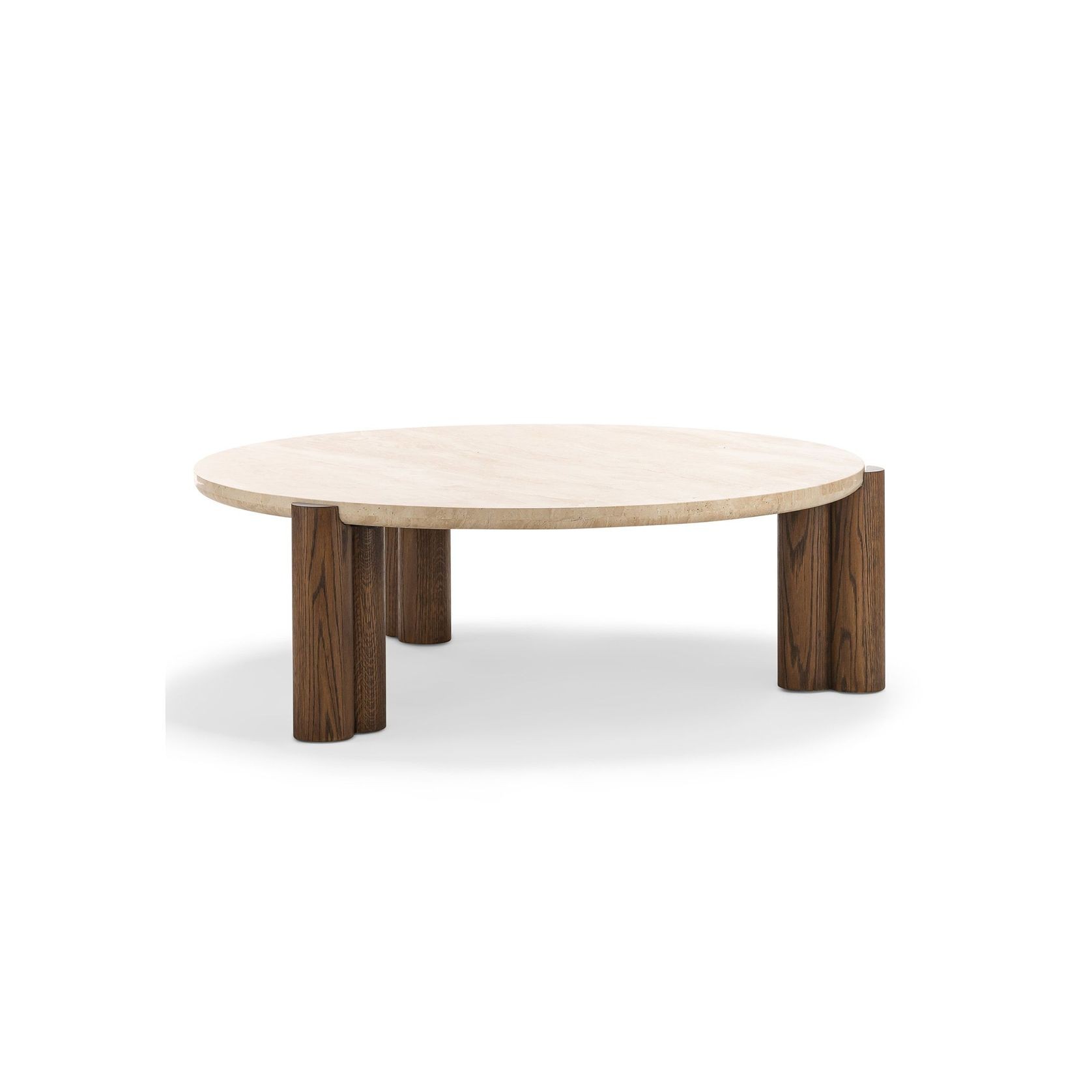 Amaya 110cm Round Travertine Coffee Table | Cream & Brown Oak gallery detail image