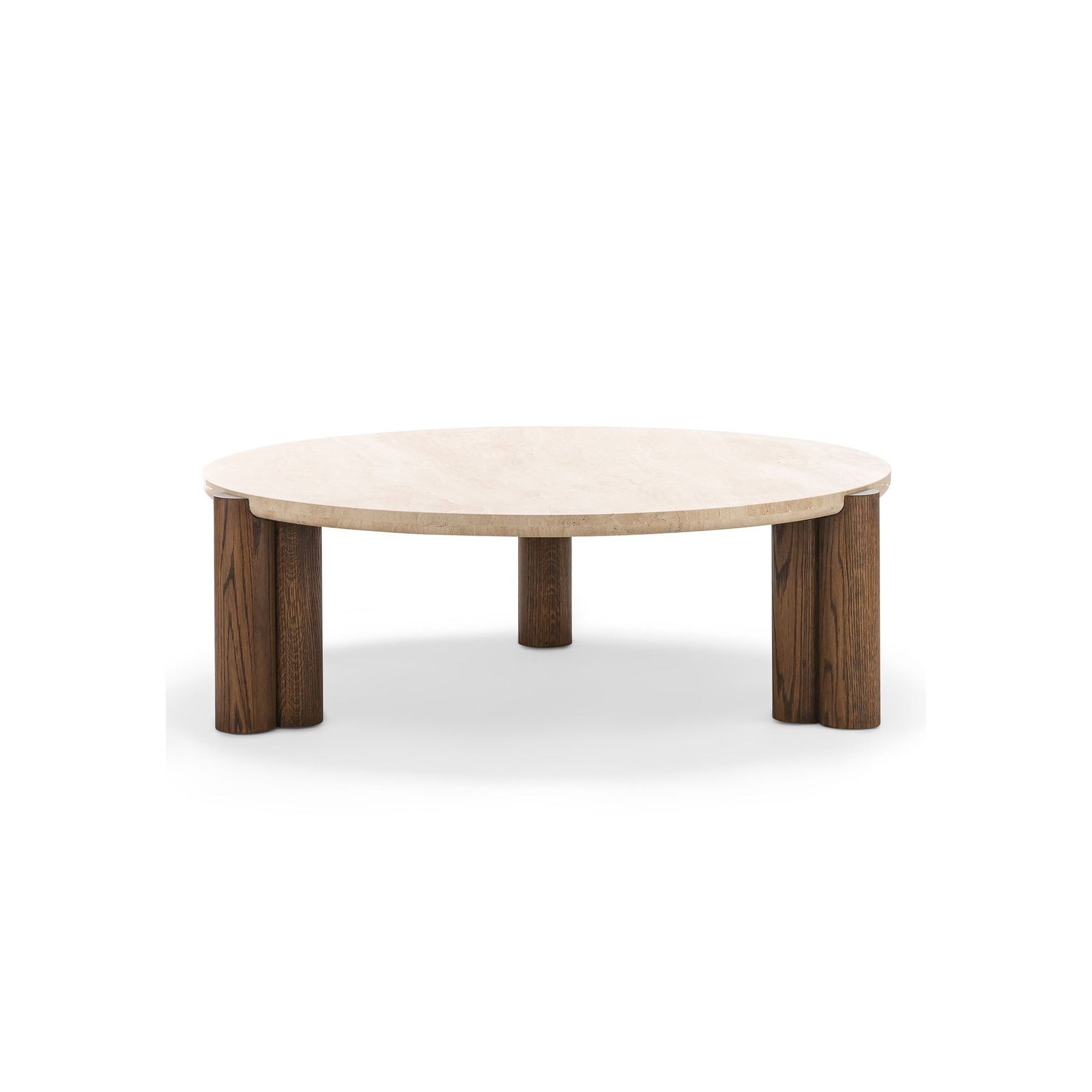 Amaya 110cm Round Travertine Coffee Table | Cream & Brown Oak gallery detail image