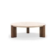 Amaya 110cm Round Travertine Coffee Table | Cream & Brown Oak gallery detail image