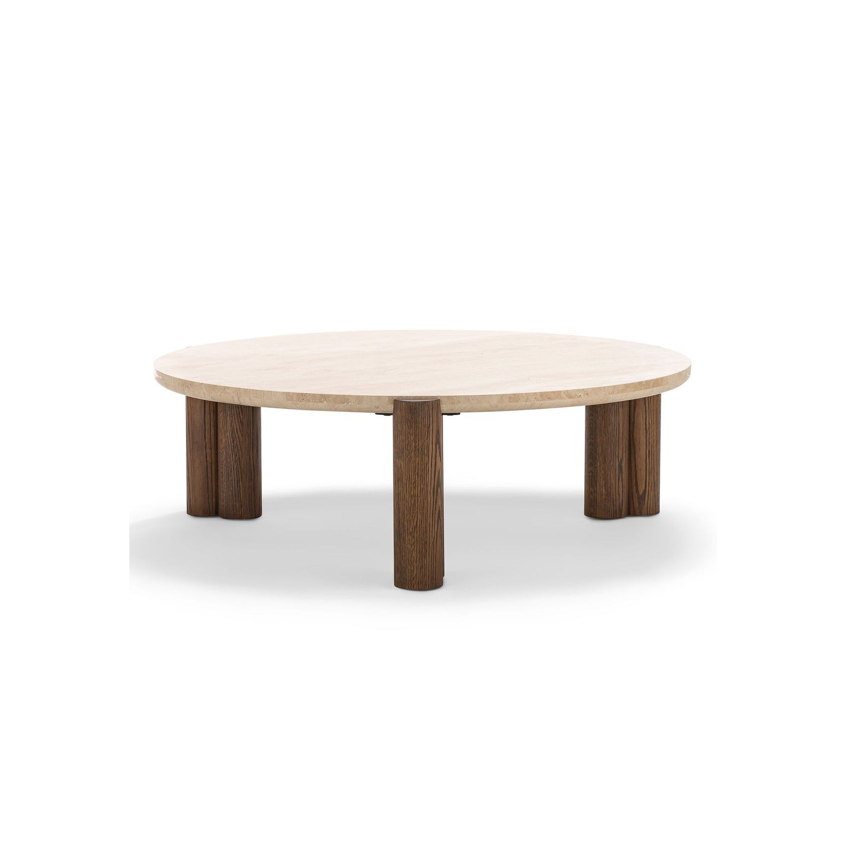Amaya 110cm Round Travertine Coffee Table | Cream & Brown Oak gallery detail image