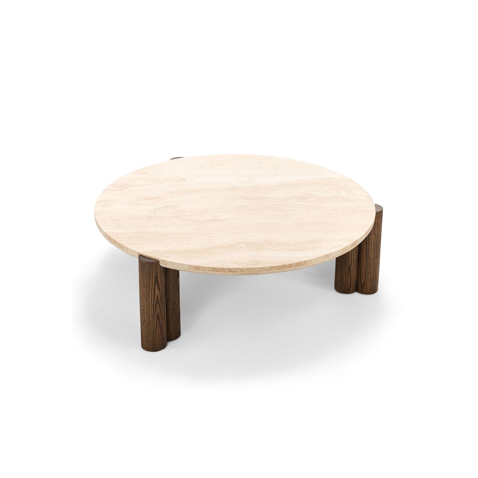 Amaya 110cm Round Travertine Coffee Table | Cream & Brown Oak gallery detail image