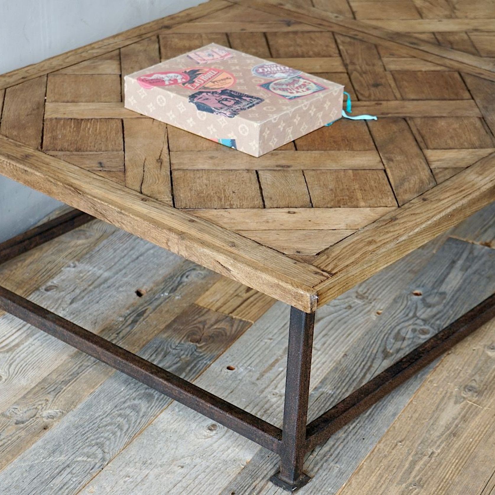 Antique French Parquet & Iron Coffee Table gallery detail image