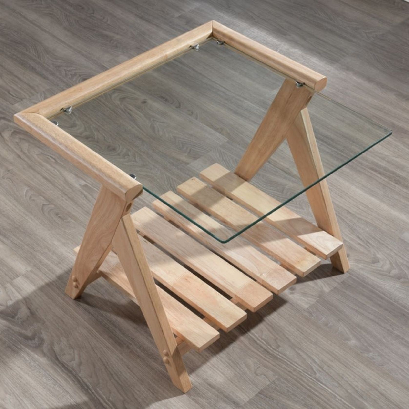 Myer Glass Top Side Table | Natural Hardwood Frame gallery detail image