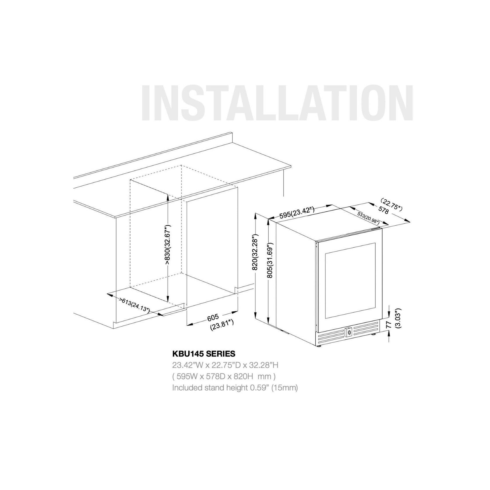 820mm Height Under Counter Glass Door Dual Zone gallery detail image