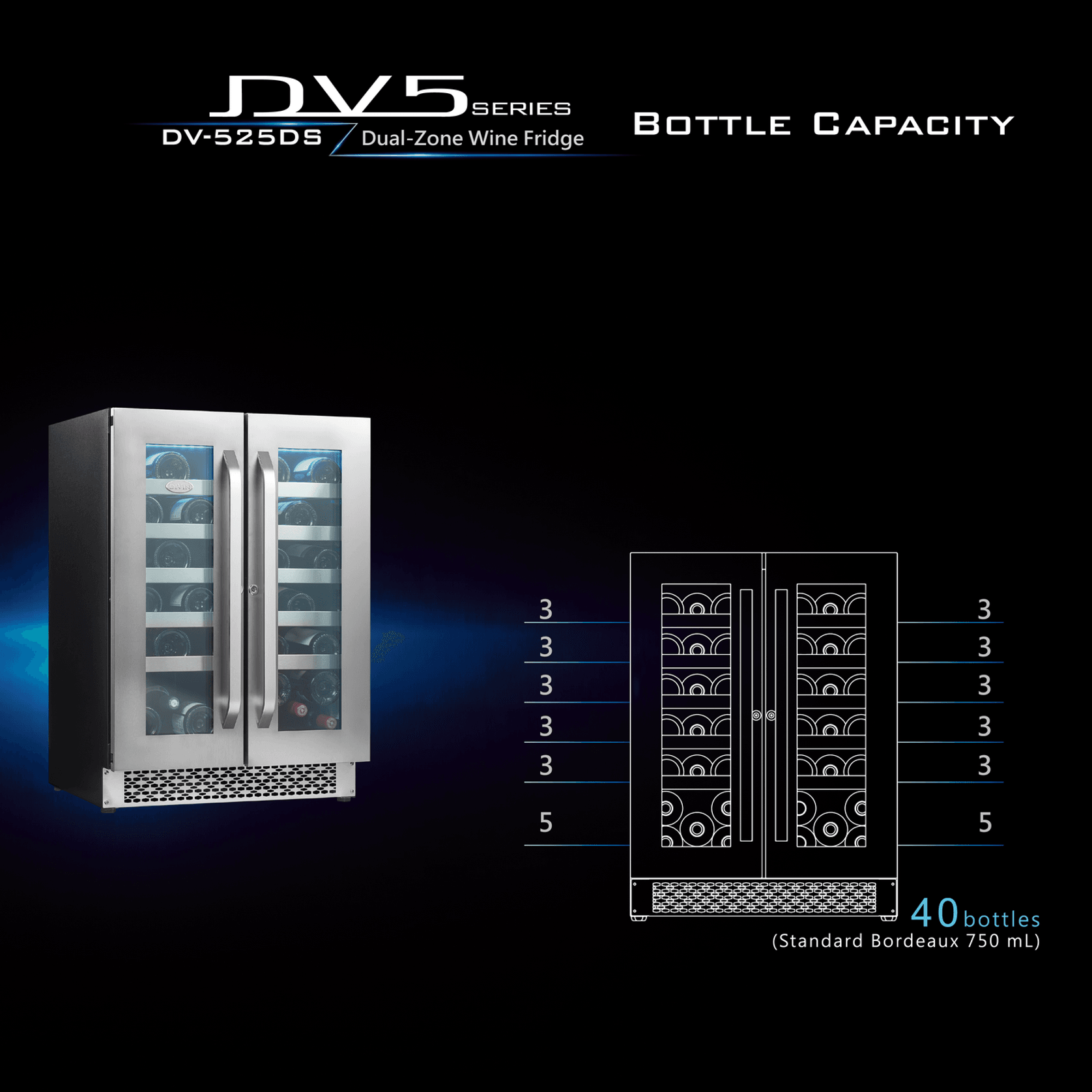 40 Bottle Dual-Zone Stainless Steel Wine Fridge gallery detail image