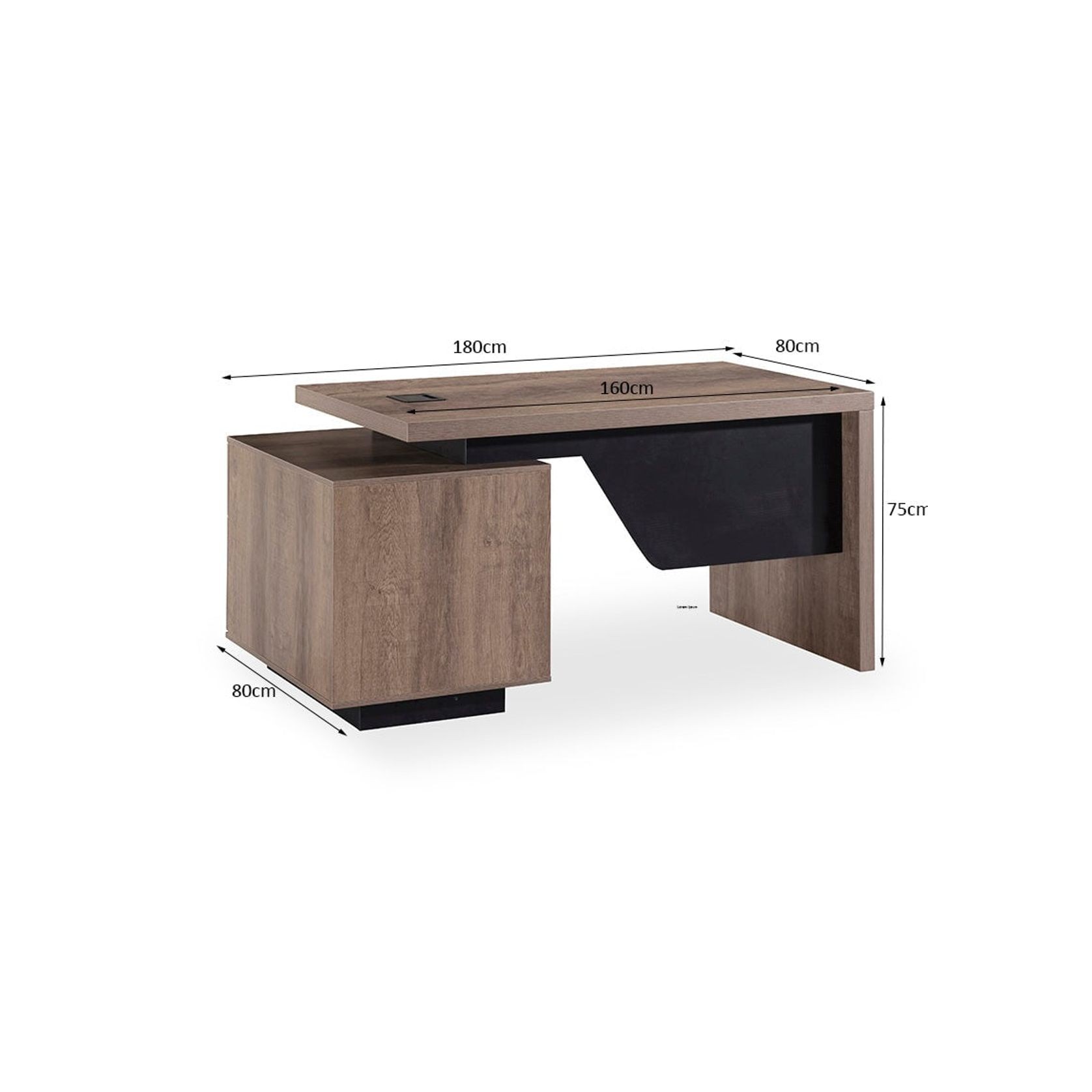 KELLEN Executive Desk with Left Return 1.6-1.8M - Warm Oak & Black gallery detail image