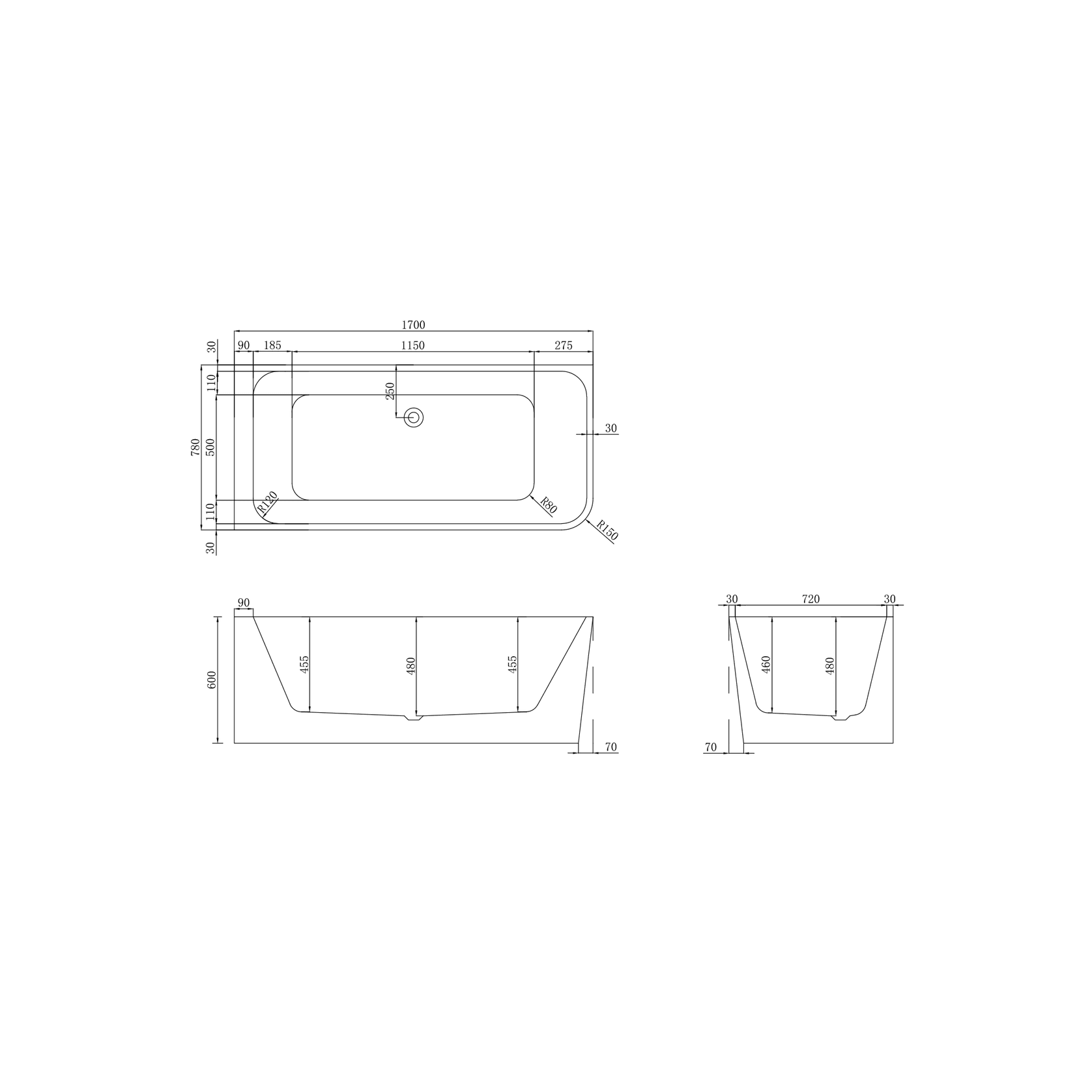 The Smith 1700mm Left Hand Corner Bath Gloss White gallery detail image