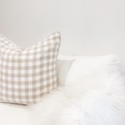 100% French Flax Linen Feather filled Cushion- Natural Gingham gallery detail image