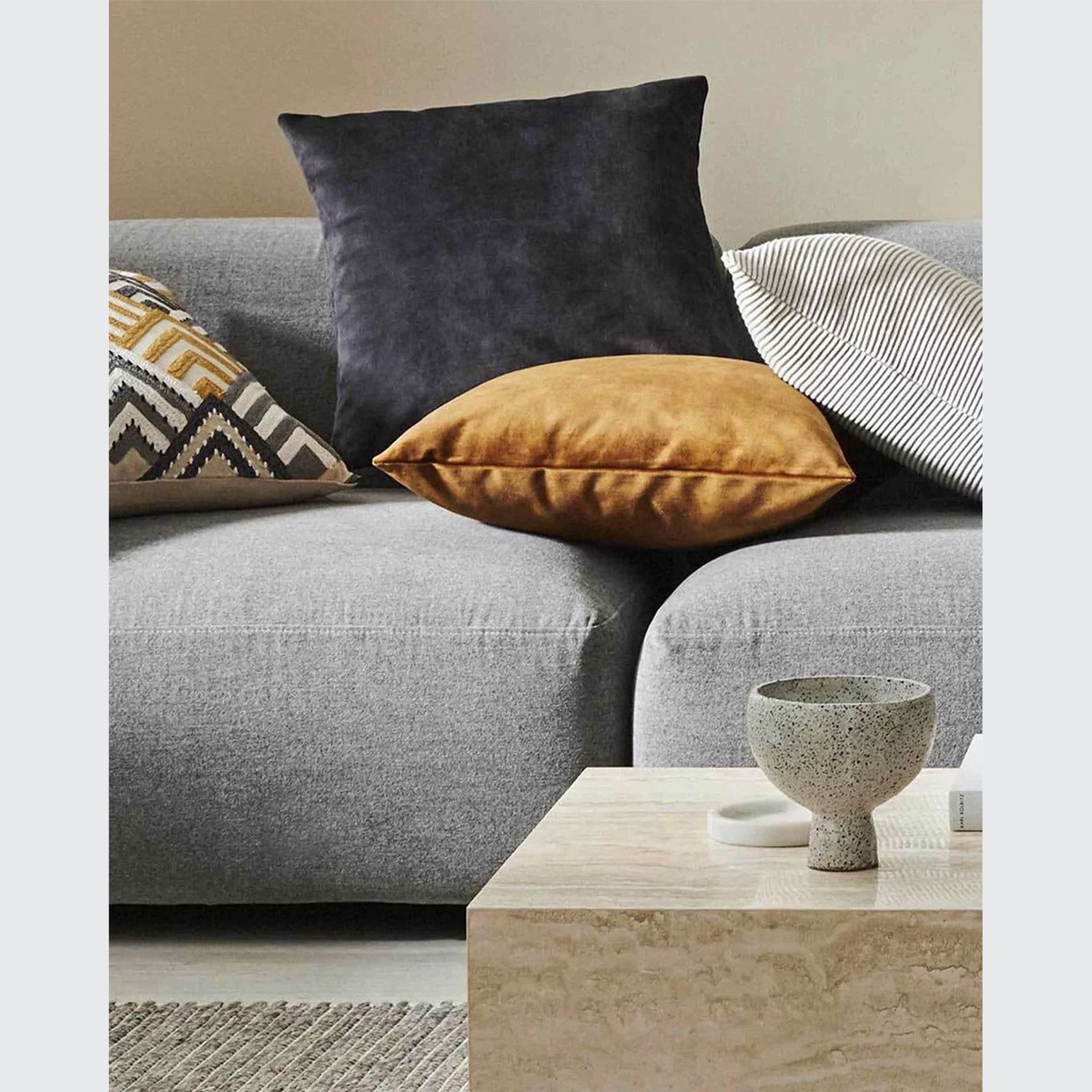 Weave Home Ava Velvet Cushion - Coal | 50 x 50cm gallery detail image