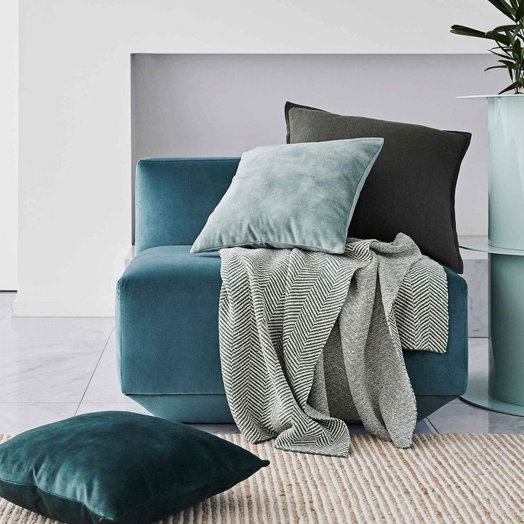 Weave Home Ava Velvet Cushion - Seaglass | 50 x 50cm gallery detail image