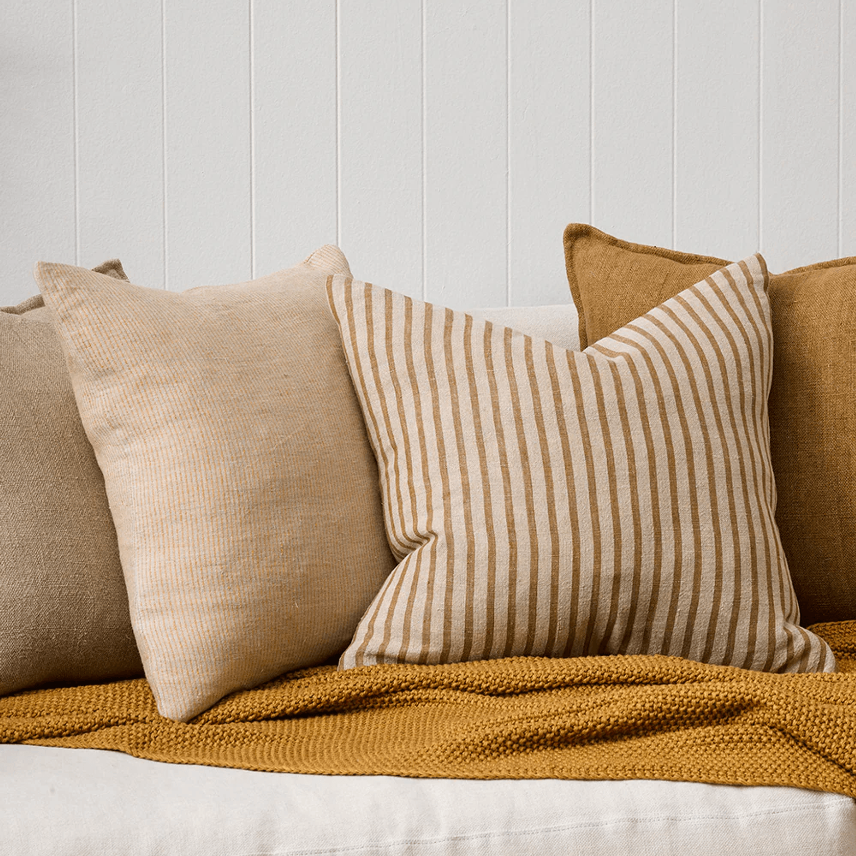 Baya Sandridge Cushion - Linen/Ochre | 100% Linen gallery detail image