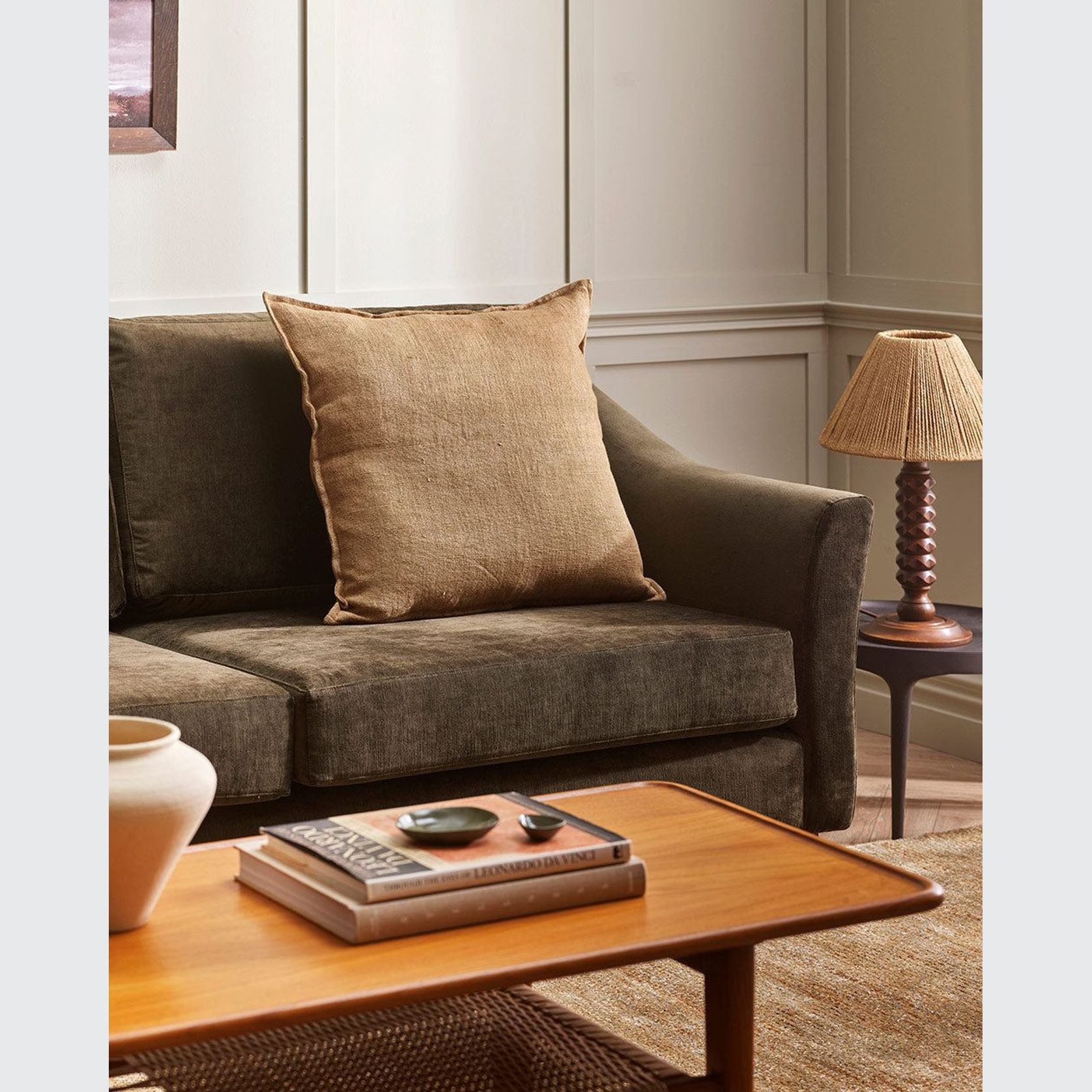 Baya Flaxmill Handwoven Linen Cushion - Fenugreek | Two Sizes gallery detail image