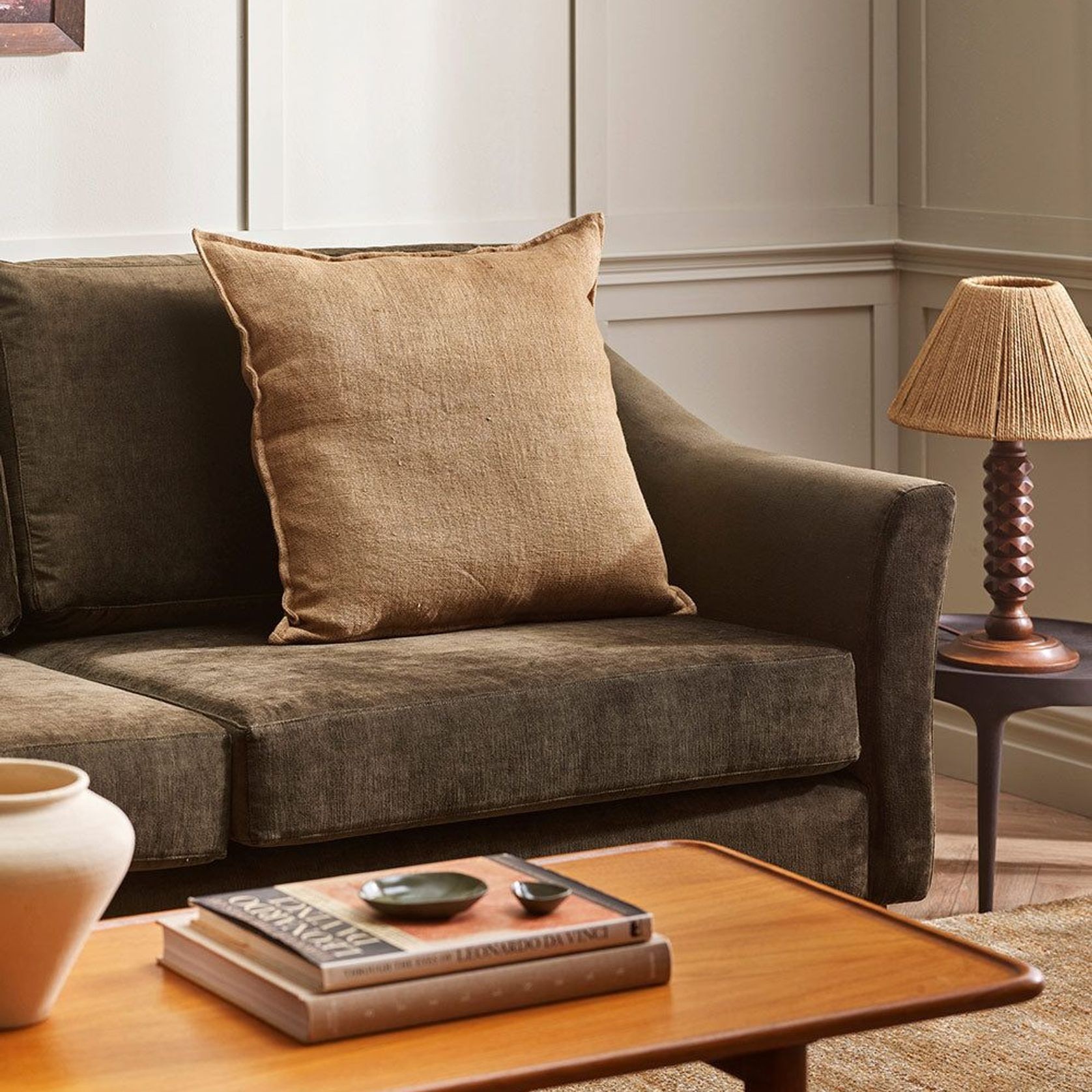 Baya Flaxmill Handwoven Linen Cushion - Fenugreek | Two Sizes gallery detail image