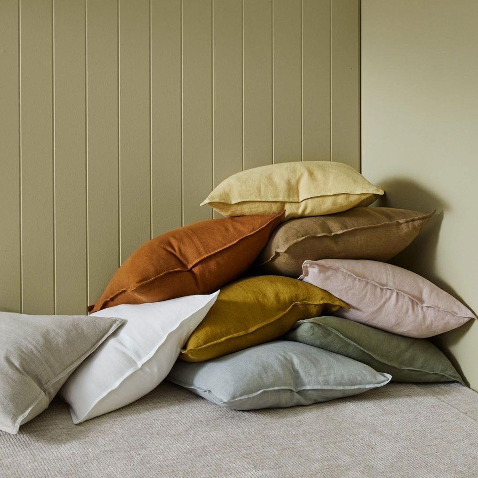 Weave Home European Linen Como Cushion - Olive | Three Sizes gallery detail image