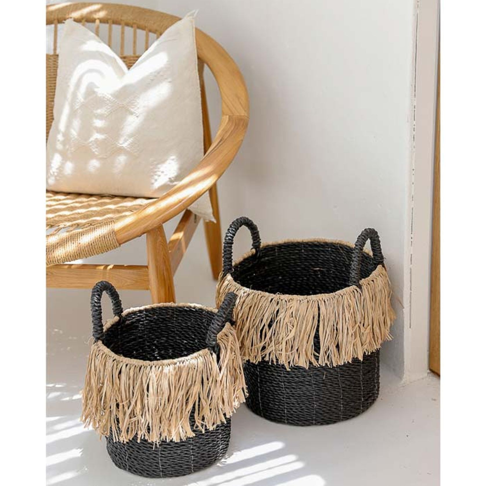 Fringed Seagrass Baskets 2 Piece Set gallery detail image