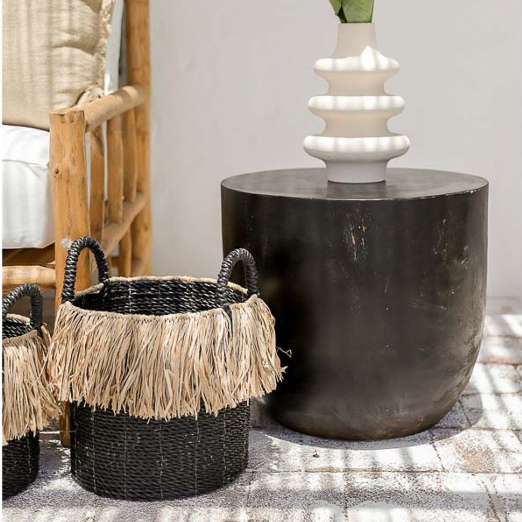 Fringed Seagrass Baskets 2 Piece Set gallery detail image