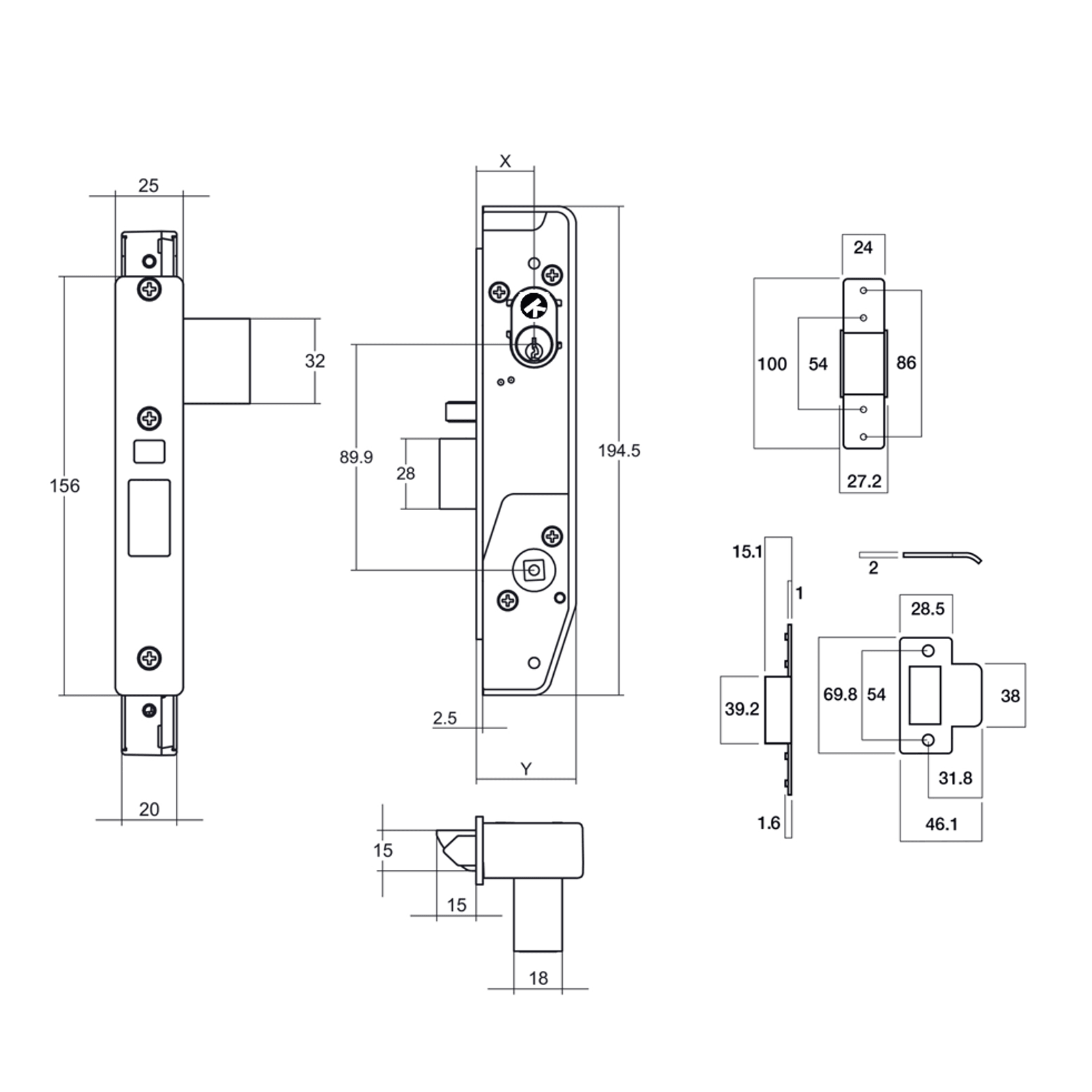 Lockwood Narrow Mortice Lock Kit Cyl/Handles Black gallery detail image