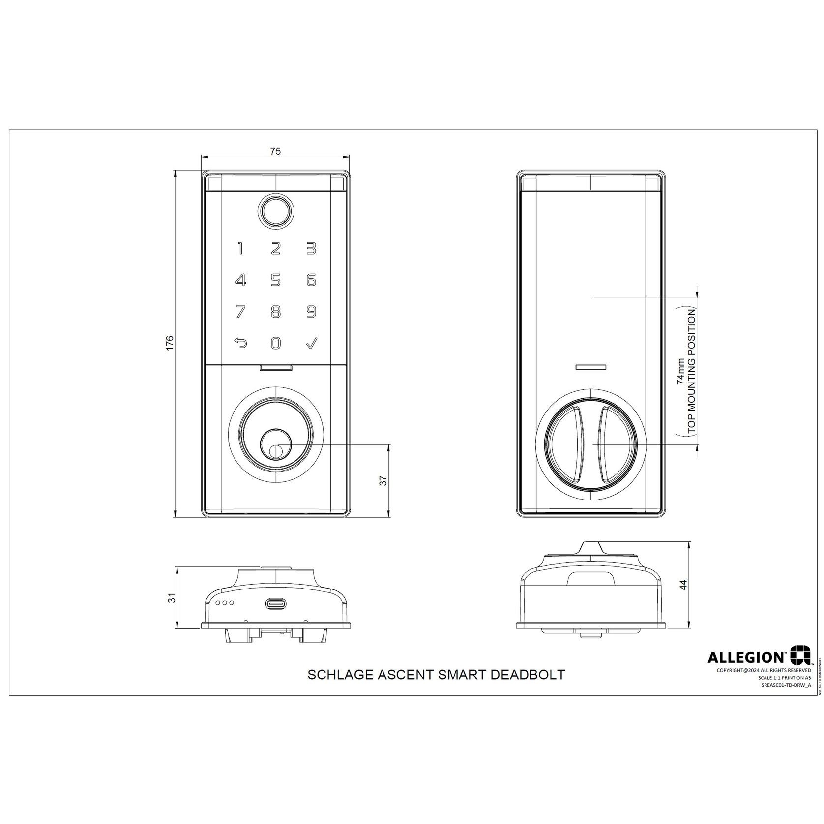 Schlage Ascent Series Smart Deadbolt gallery detail image