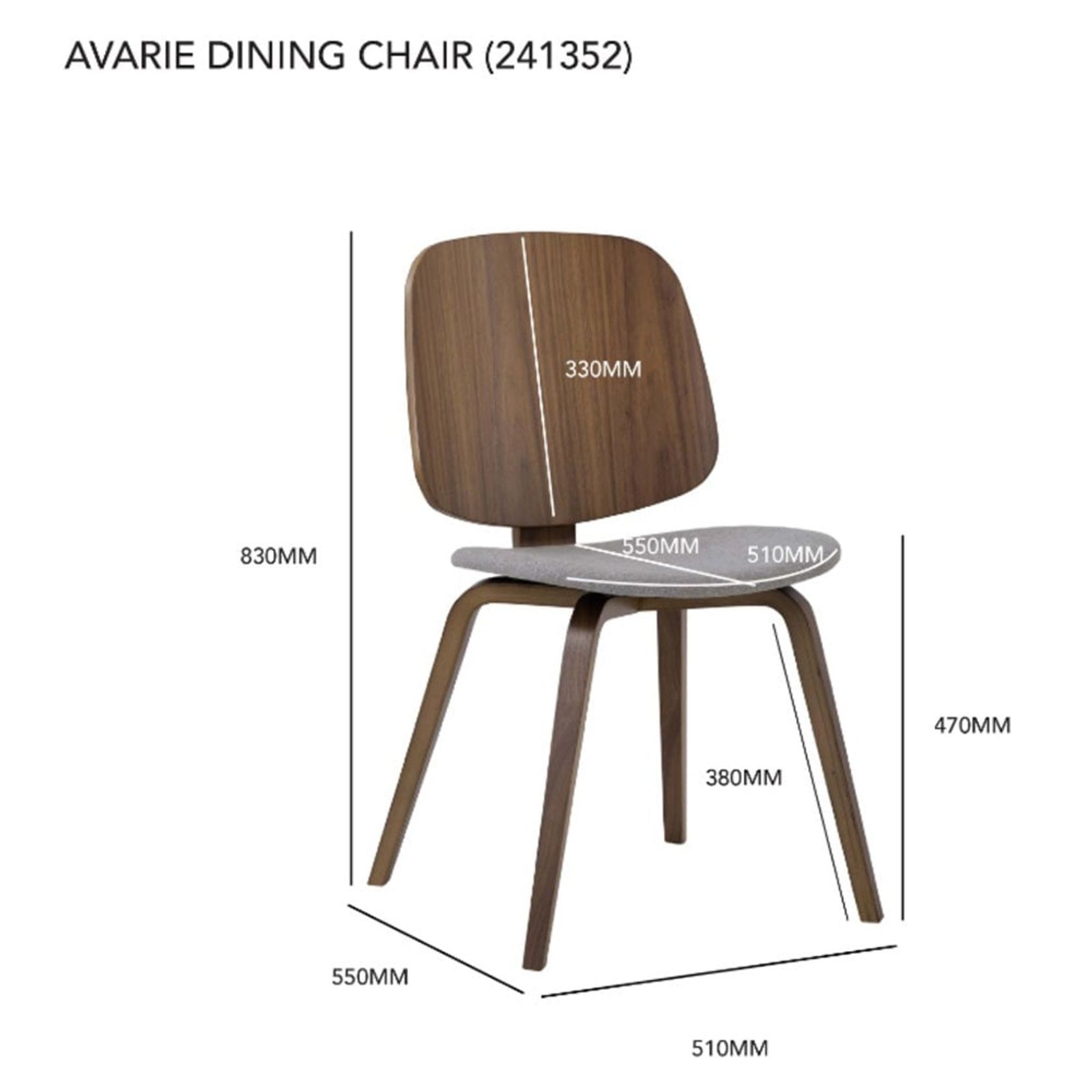 AVARIE Dining Chair - Grey & Walnut gallery detail image