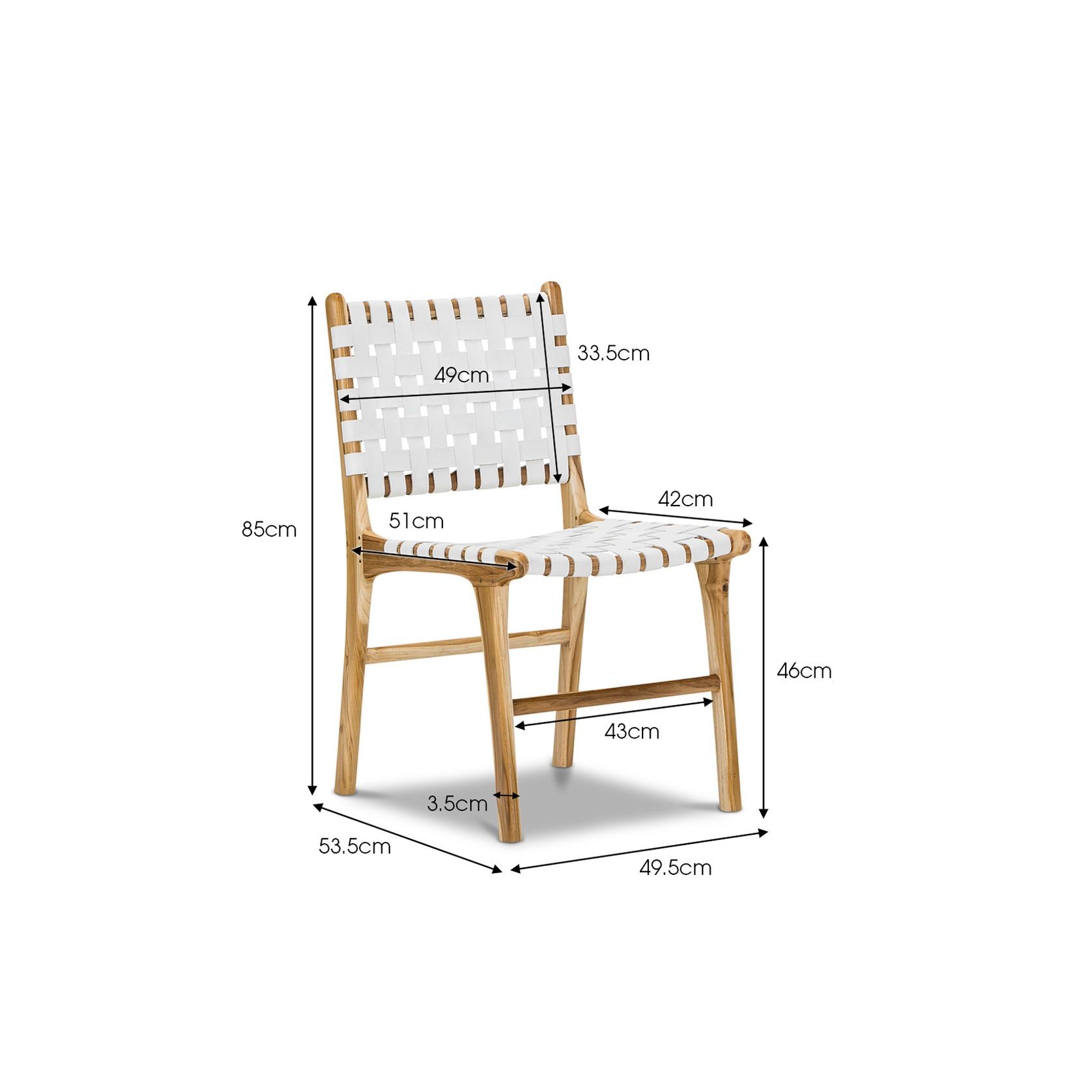Lazie Leather Strapping Dining Chair | Set of 2 | Teak & White gallery detail image