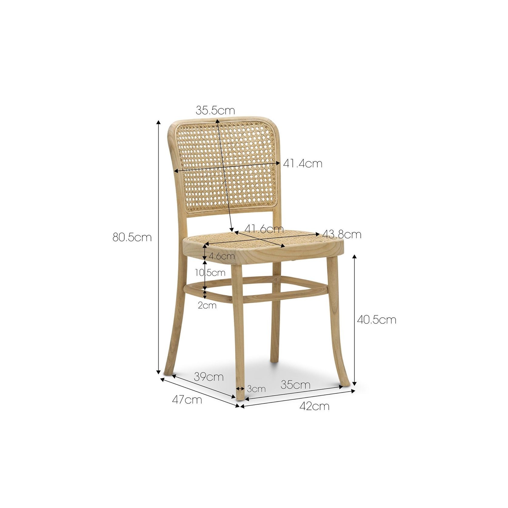 Prague Solid Teak Bentwood Cane Dining Chair | Natural | Set of 2 gallery detail image