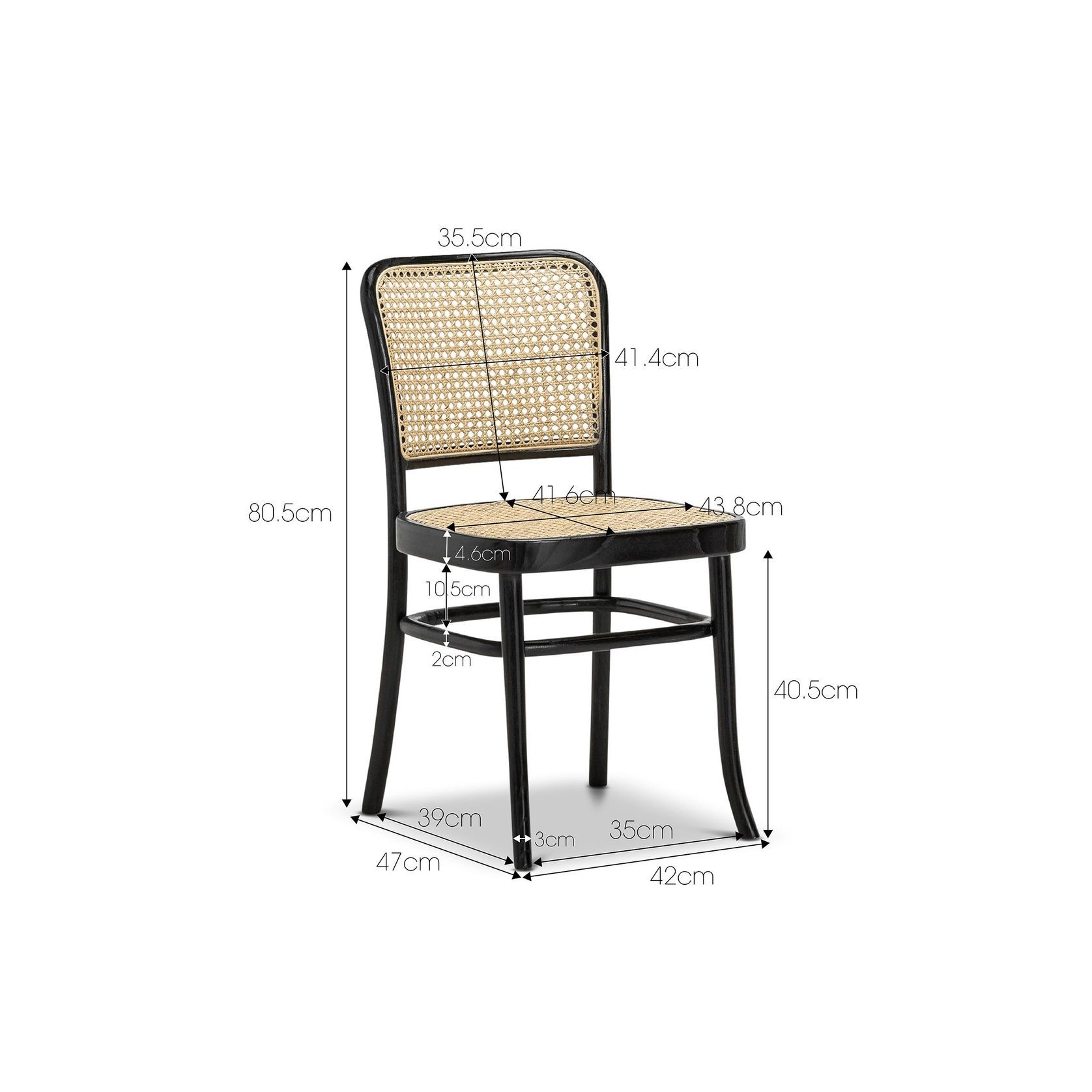 Prague Solid Teak Bentwood Cane Dining Chair | Black & Natural | Set of 2 gallery detail image
